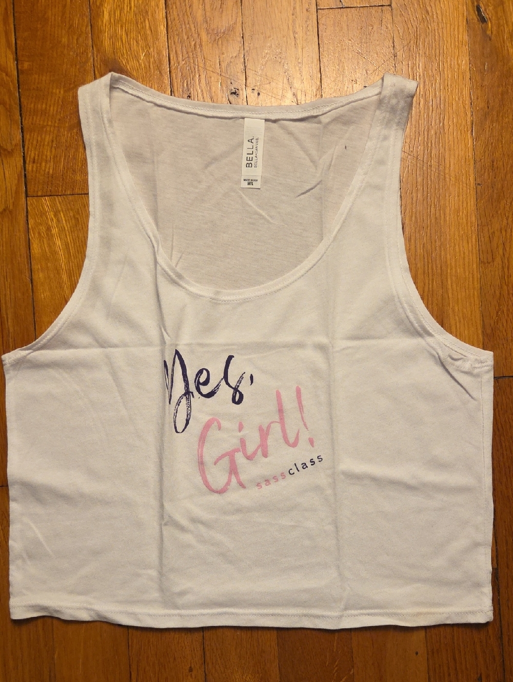 Bella Canvas White Crop Tank with Pink & Navy Graphic